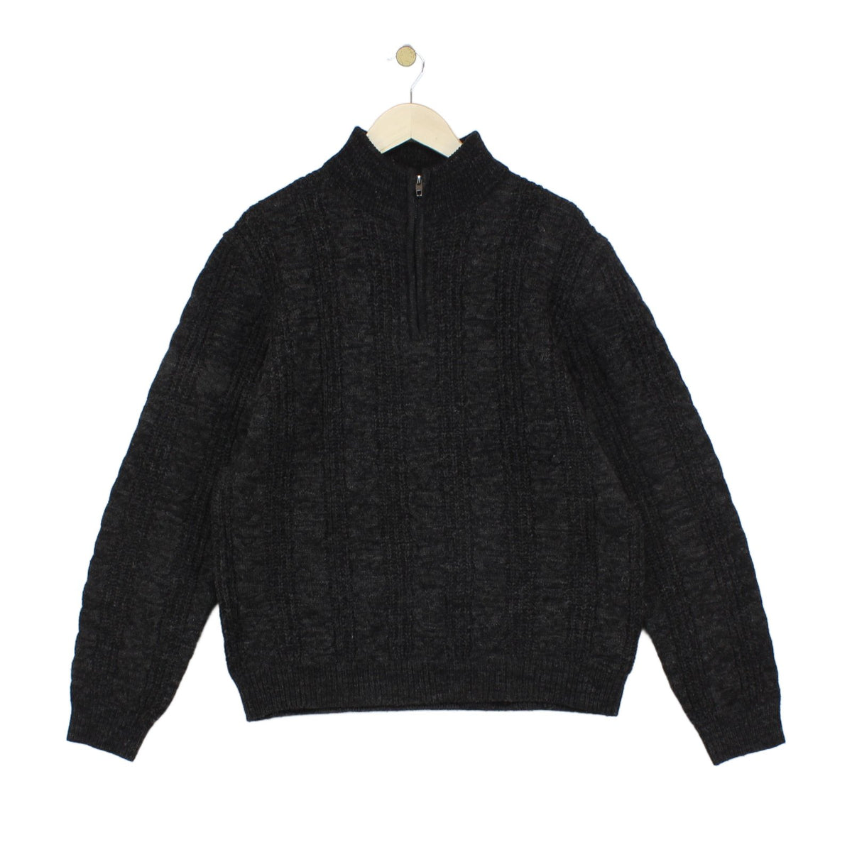 Mens 1/4 Zip Jumper Cable Knit Wool Blend