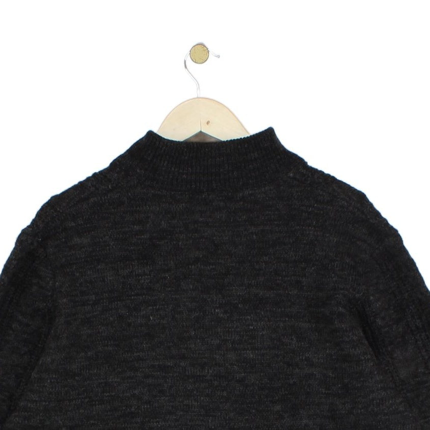 Mens 1/4 Zip Jumper Cable Knit Wool Blend