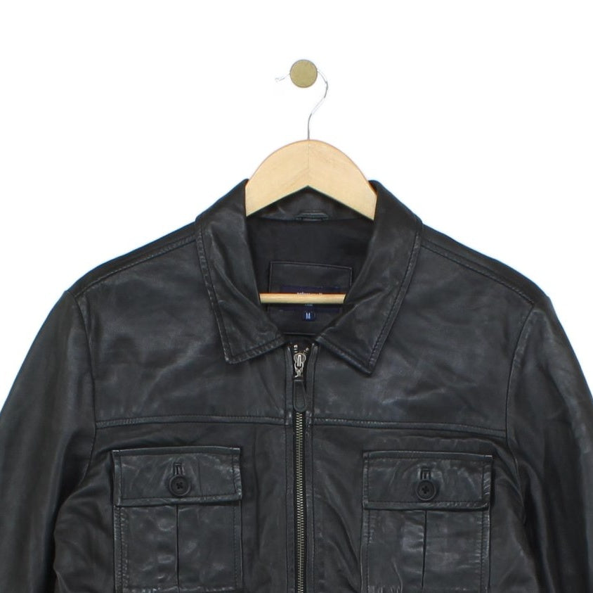 Mens Leather Jacket Full Zip Outerwear