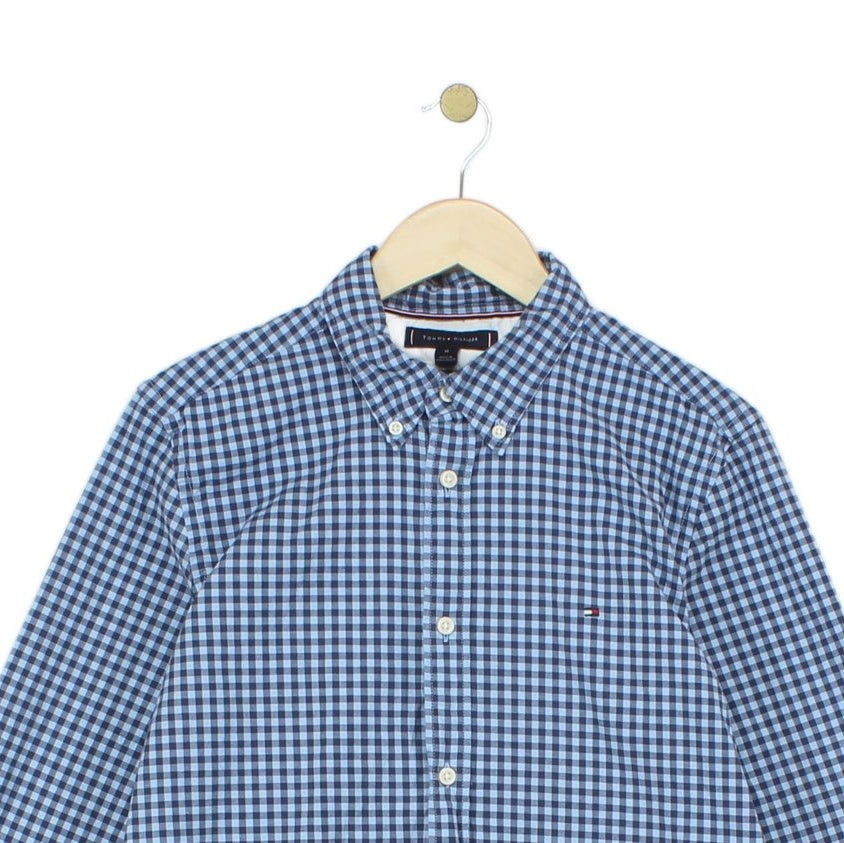 Mens Check Shirt Stretch Slim Fit Long Sleeve