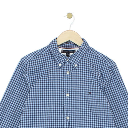 Mens Check Shirt Stretch Slim Fit Long Sleeve