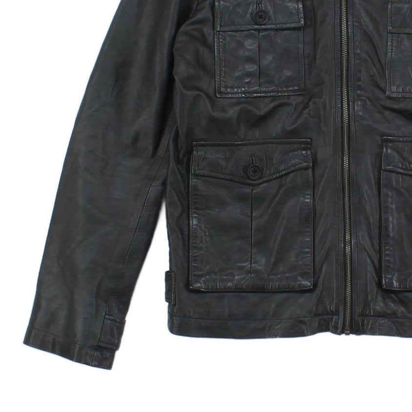 Mens Leather Jacket Full Zip Outerwear