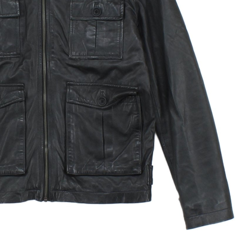 Mens Leather Jacket Full Zip Outerwear