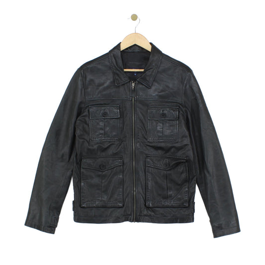 Mens Leather Jacket Full Zip Outerwear