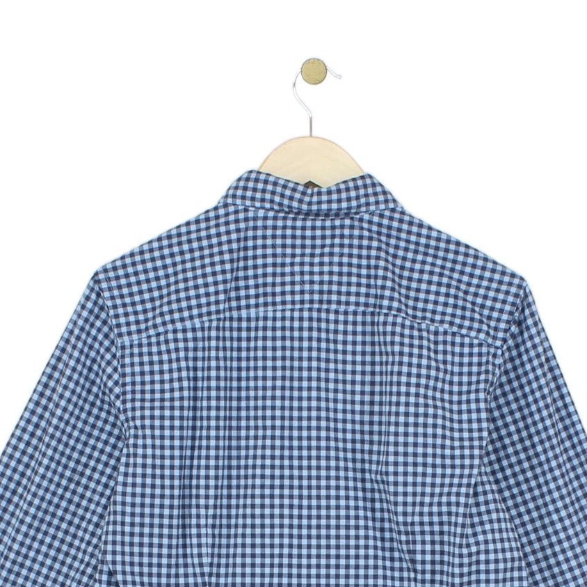 Mens Check Shirt Stretch Slim Fit Long Sleeve