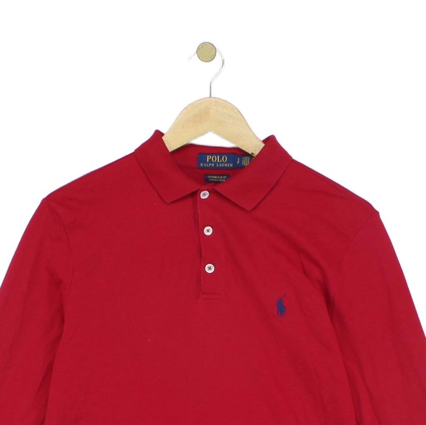 Mens Polo Shirt Stretch Slim Fit Long Sleeve