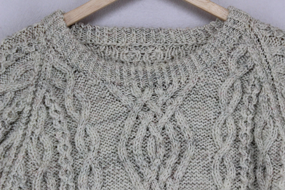 Mens Aran Knit Jumper Cable Knit Crew Neck
