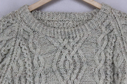 Mens Aran Knit Jumper Cable Knit Crew Neck