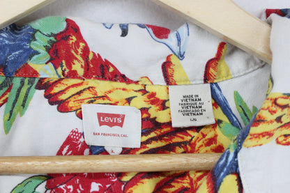 Mens Patterned Shirt Parrot Hawaiian Revere Collar