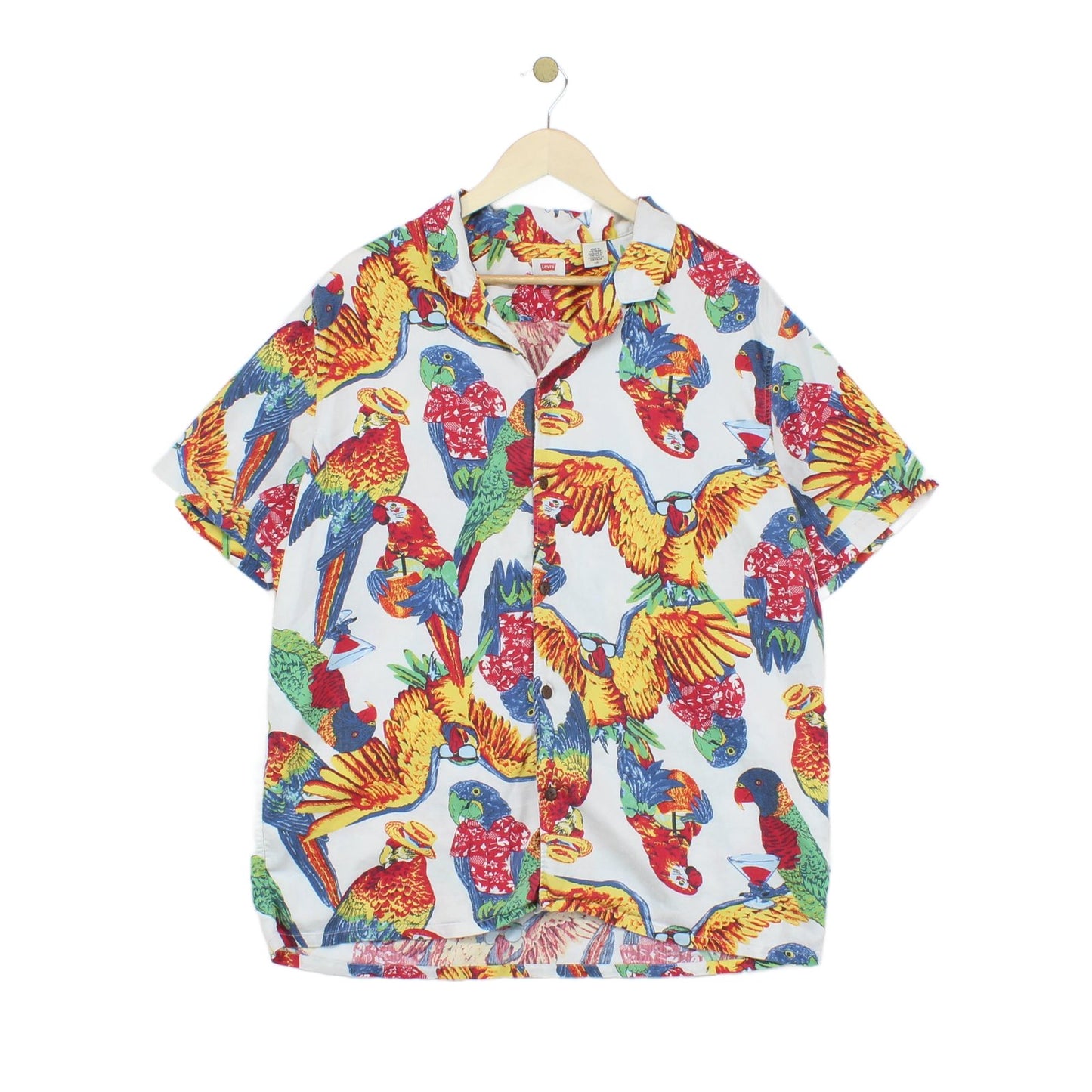 Mens Patterned Shirt Parrot Hawaiian Revere Collar
