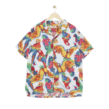 Mens Patterned Shirt Parrot Hawaiian Revere Collar