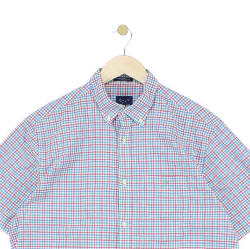 Mens Check Shirt Short Sleeve Button Down Classic