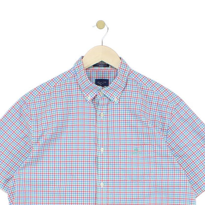 Mens Check Shirt Short Sleeve Button Down Classic