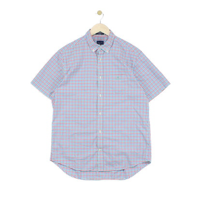 Mens Check Shirt Short Sleeve Button Down Classic