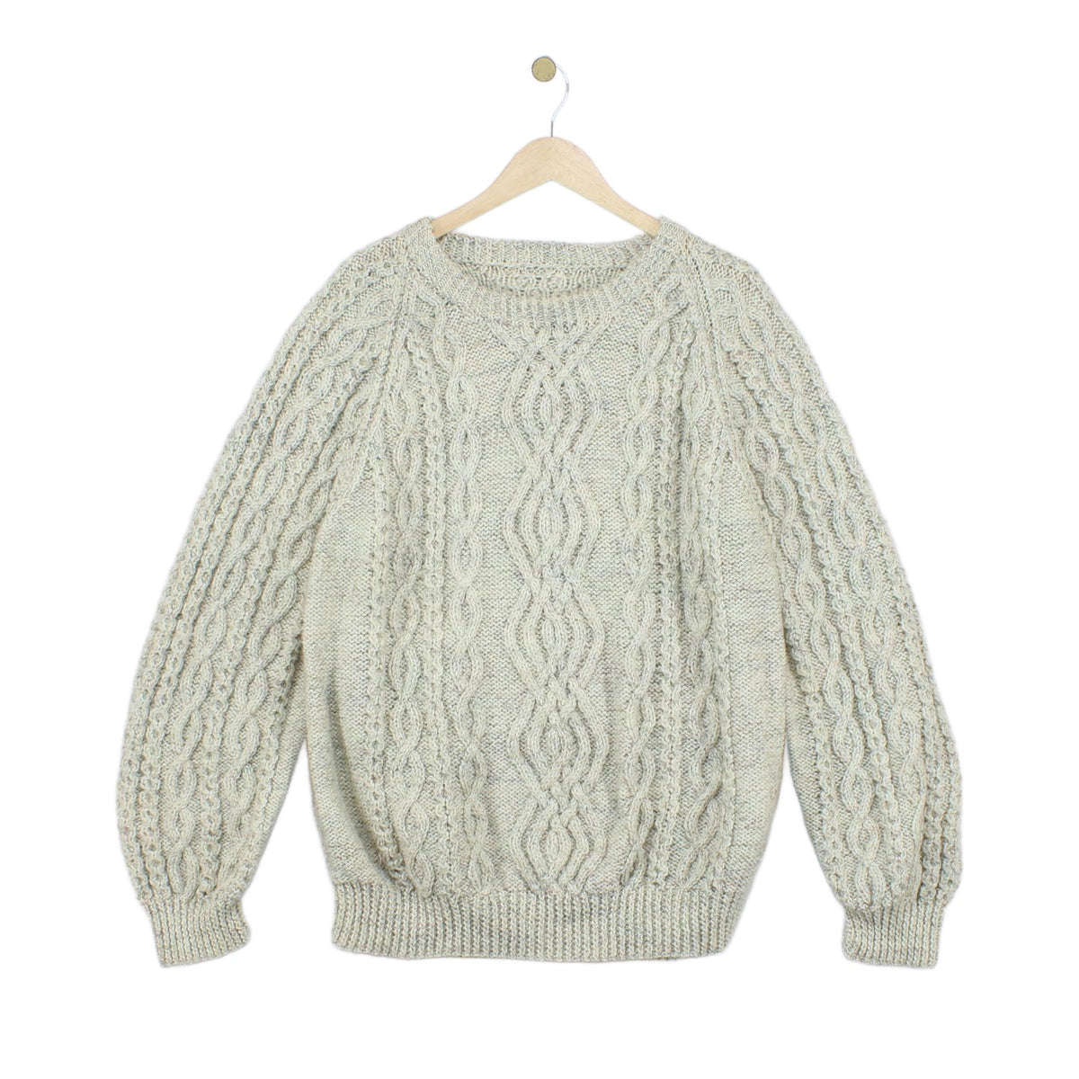 Mens Aran Knit Jumper Cable Knit Crew Neck