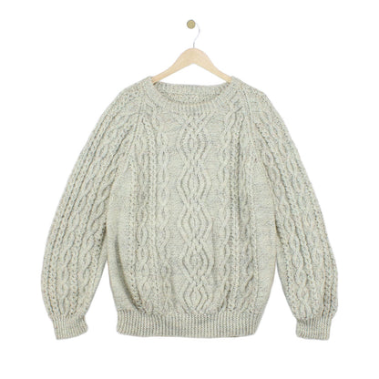 Mens Aran Knit Jumper Cable Knit Crew Neck