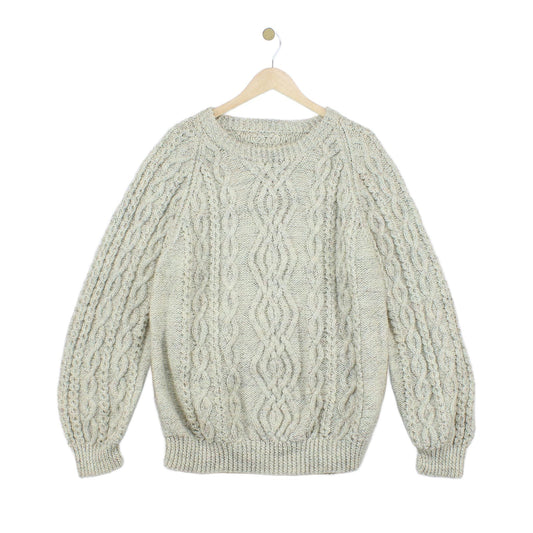 Mens Aran Knit Jumper Cable Knit Crew Neck