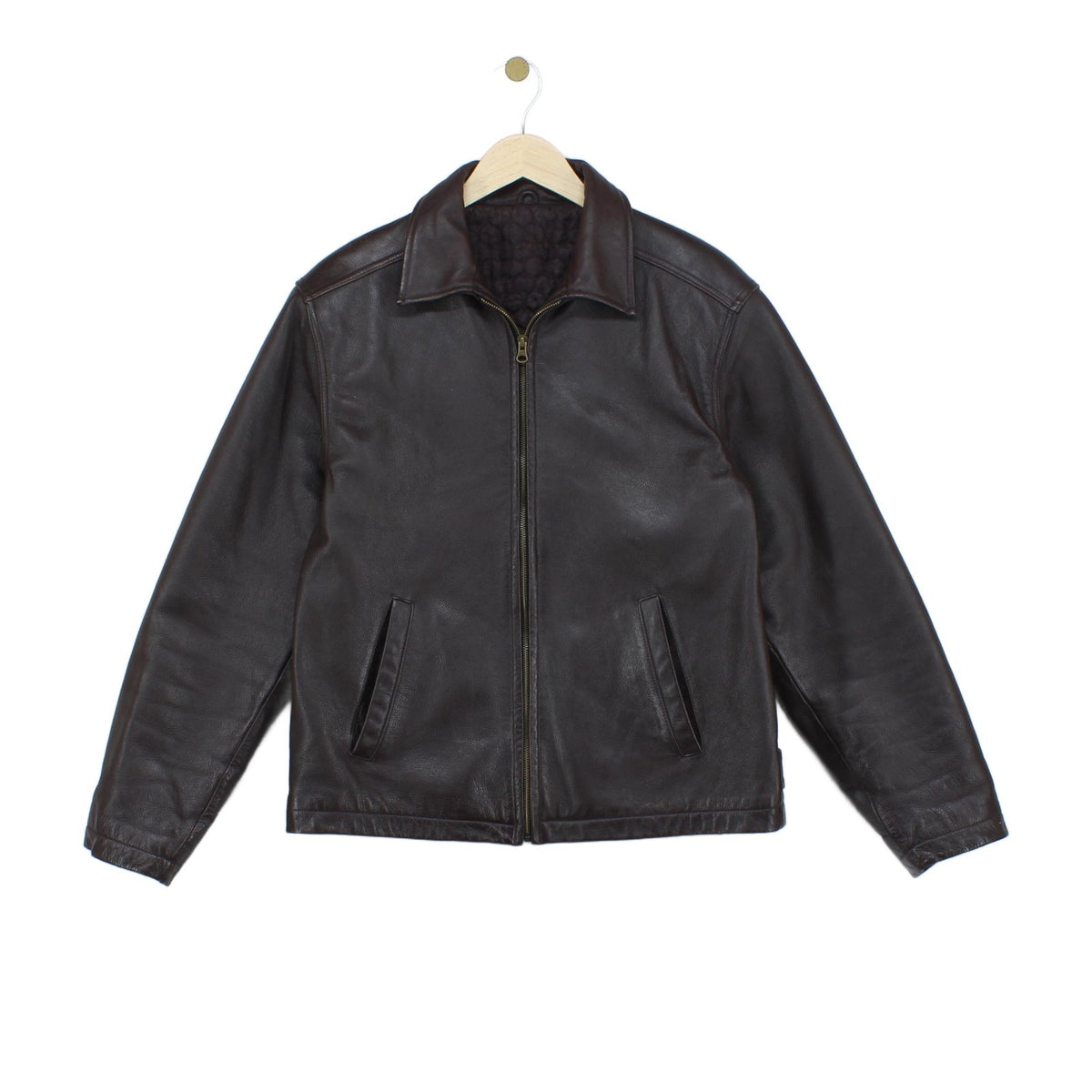 Mens Leather Jacket Zip Collared