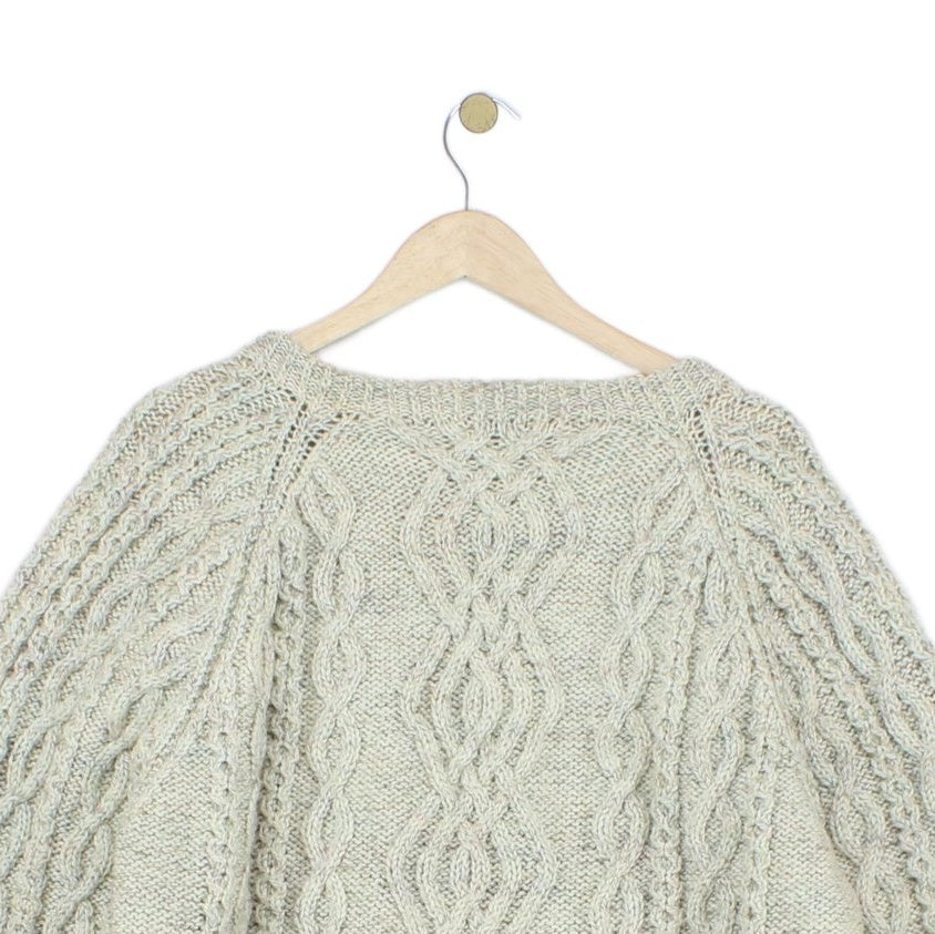 Mens Aran Knit Jumper Cable Knit Crew Neck