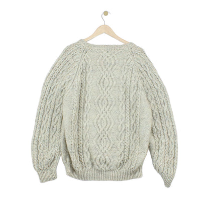 Mens Aran Knit Jumper Cable Knit Crew Neck