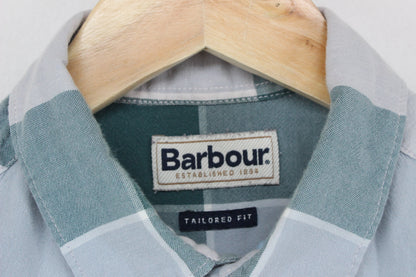 Mens Plaid Shirt Short Sleeve Tailored Fit Cotton Linen