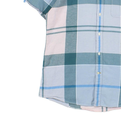 Mens Plaid Shirt Short Sleeve Tailored Fit Cotton Linen