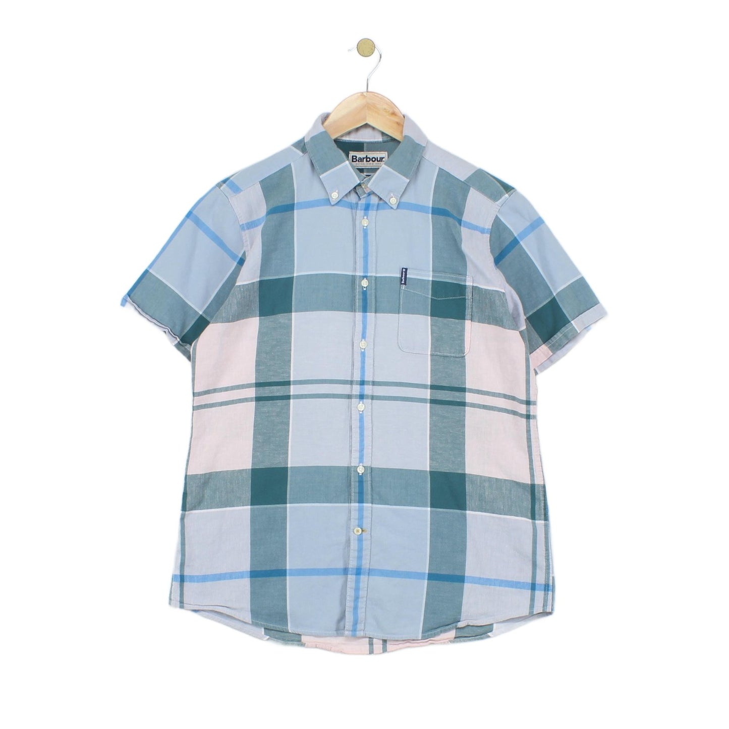 Mens Plaid Shirt Short Sleeve Tailored Fit Cotton Linen