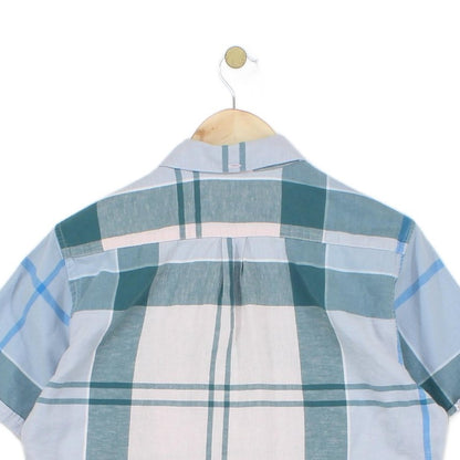 Mens Plaid Shirt Short Sleeve Tailored Fit Cotton Linen