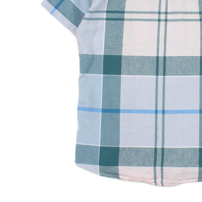 Mens Plaid Shirt Short Sleeve Tailored Fit Cotton Linen