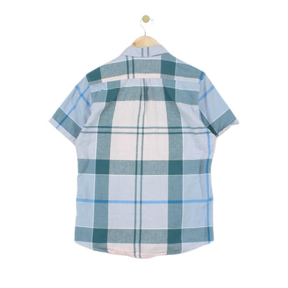 Mens Plaid Shirt Short Sleeve Tailored Fit Cotton Linen