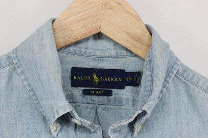 Mens Denim Shirt Slim Fit Long Sleeve Button Down