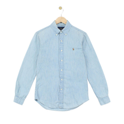 Mens Denim Shirt Slim Fit Long Sleeve Button Down