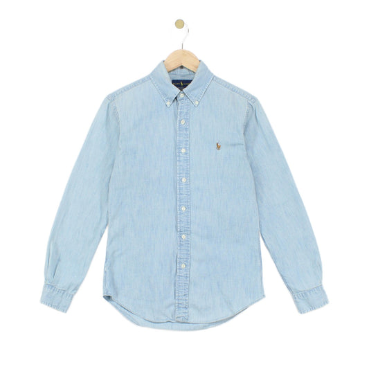 Mens Denim Shirt Slim Fit Long Sleeve Button Down