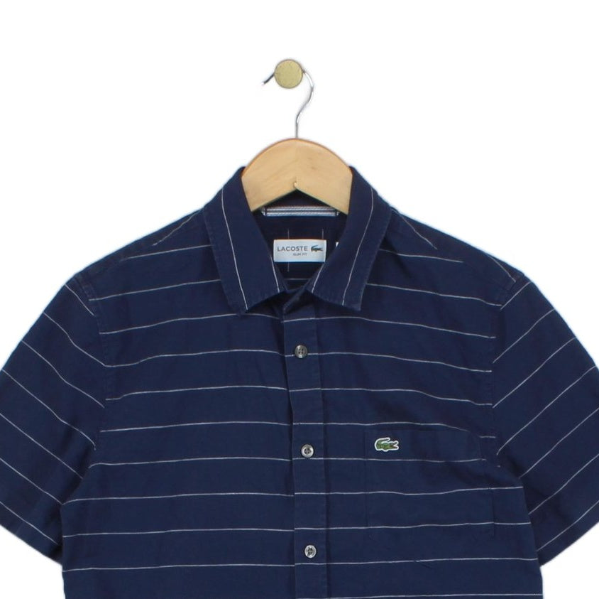 Mens Striped Shirt Short Sleeve Slim Fit Button Up