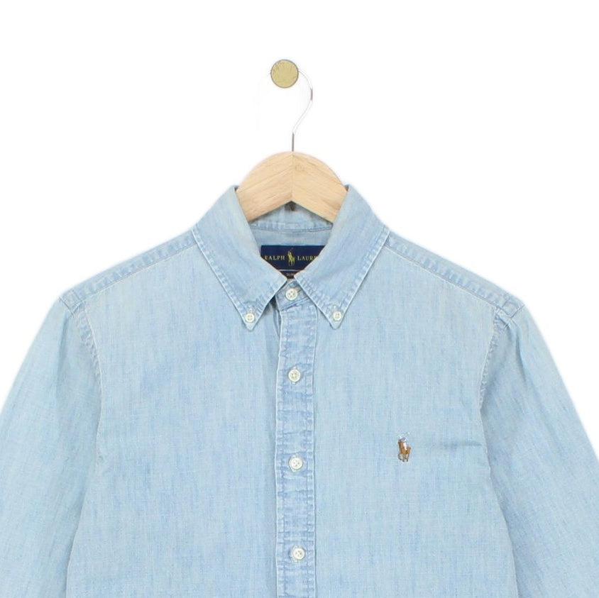 Mens Denim Shirt Slim Fit Long Sleeve Button Down