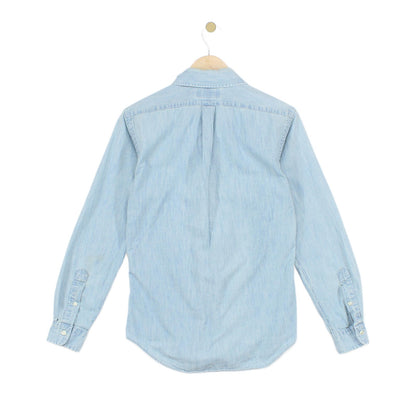 Mens Denim Shirt Slim Fit Long Sleeve Button Down