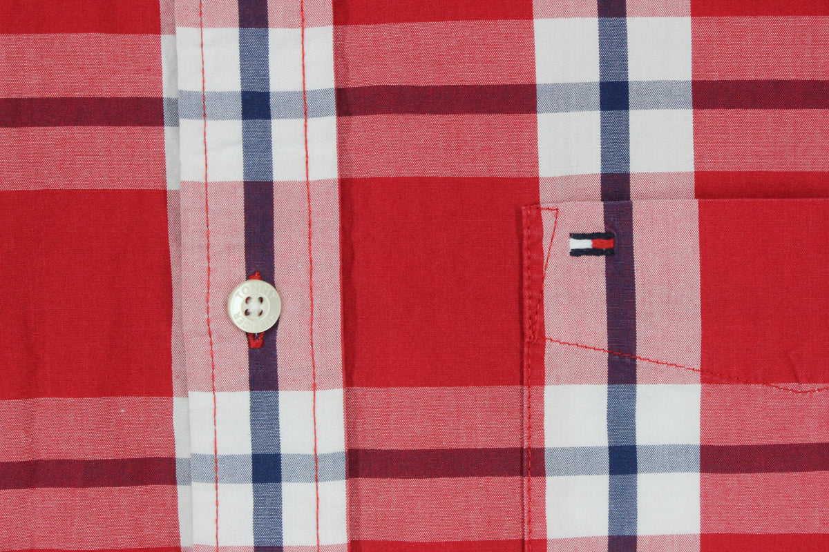 Mens Plaid Shirt Short Sleeve Button Up