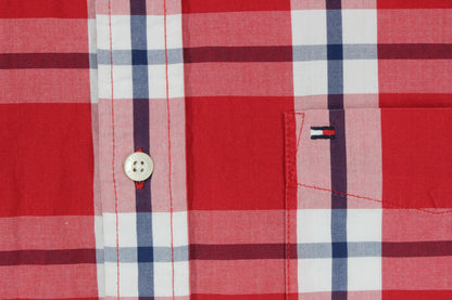 Mens Plaid Shirt Short Sleeve Button Up