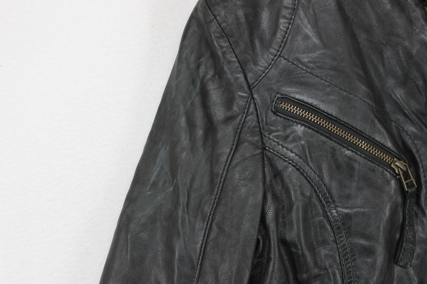 Womens Leather Jacket Biker Zip
