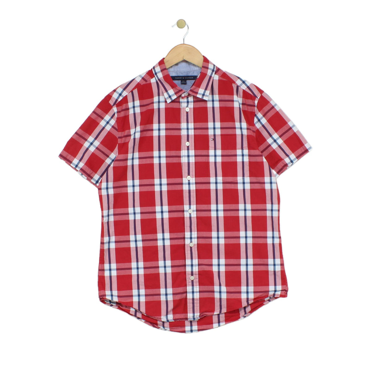 Mens Plaid Shirt Short Sleeve Button Up