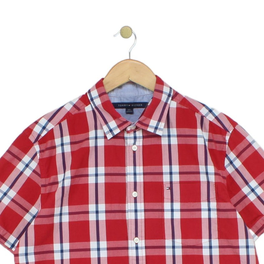 Mens Plaid Shirt Short Sleeve Button Up