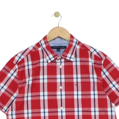 Mens Plaid Shirt Short Sleeve Button Up