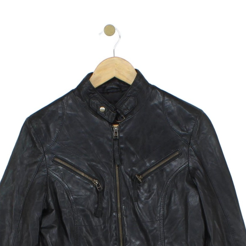 Womens Leather Jacket Biker Zip