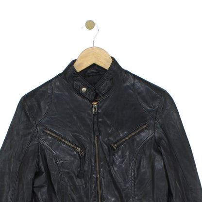 Womens Leather Jacket Biker Zip