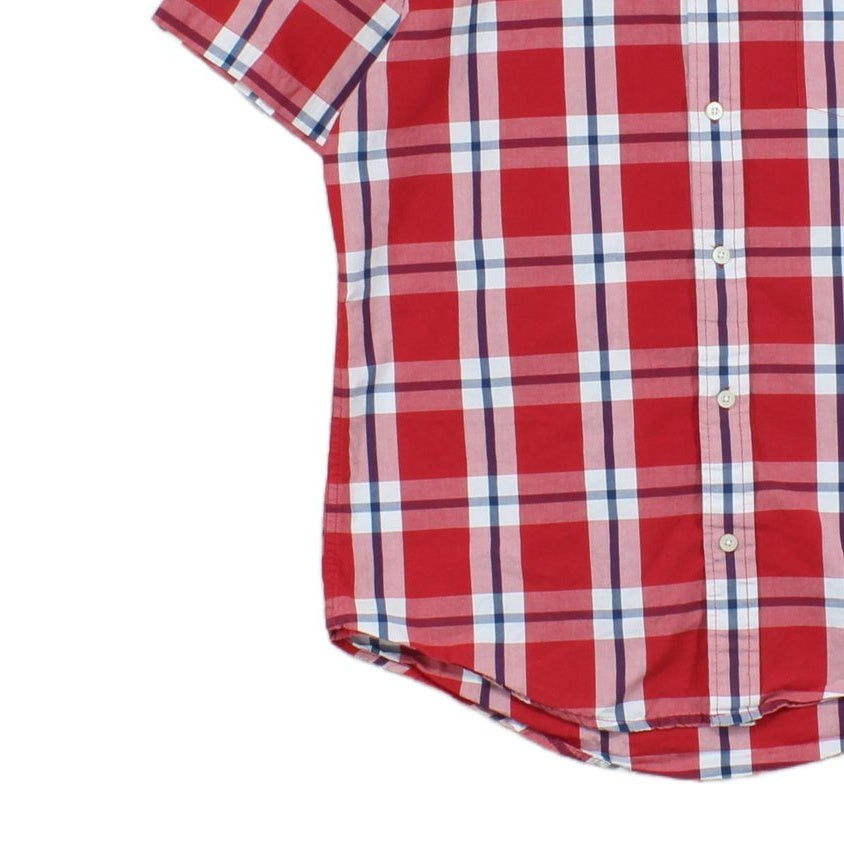 Mens Plaid Shirt Short Sleeve Button Up