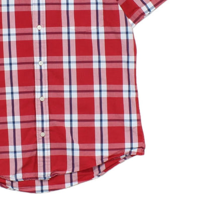 Mens Plaid Shirt Short Sleeve Button Up