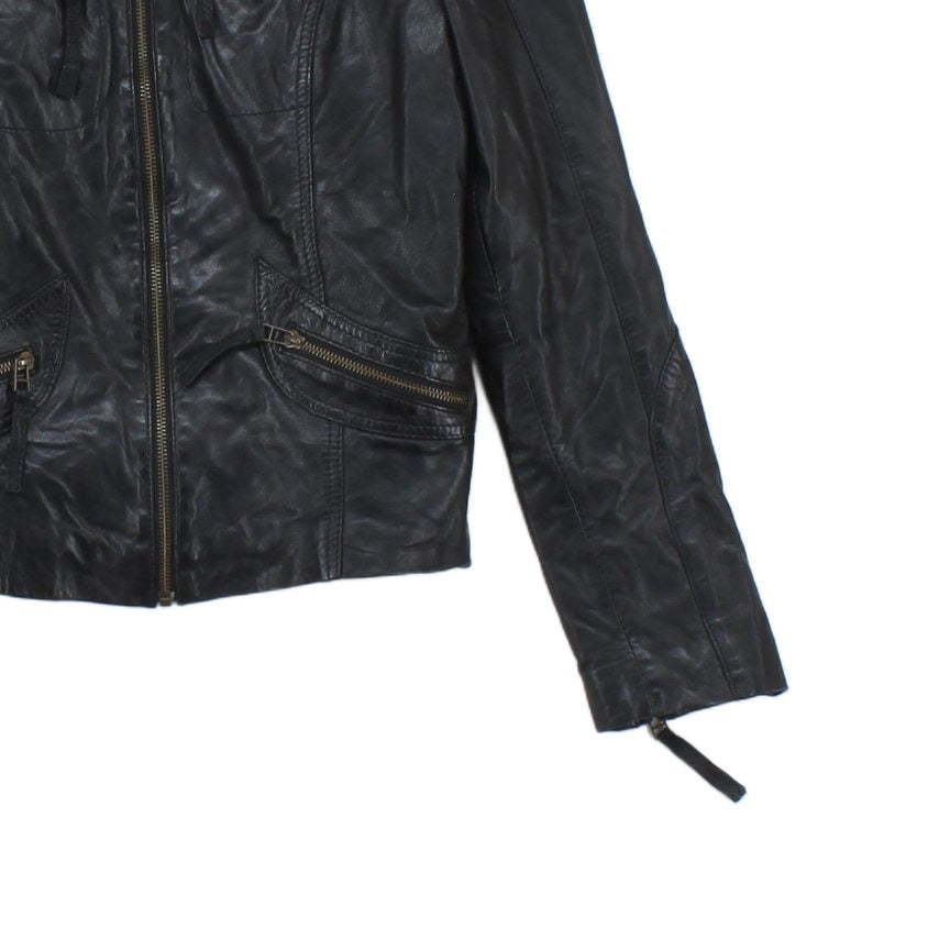 Womens Leather Jacket Biker Zip