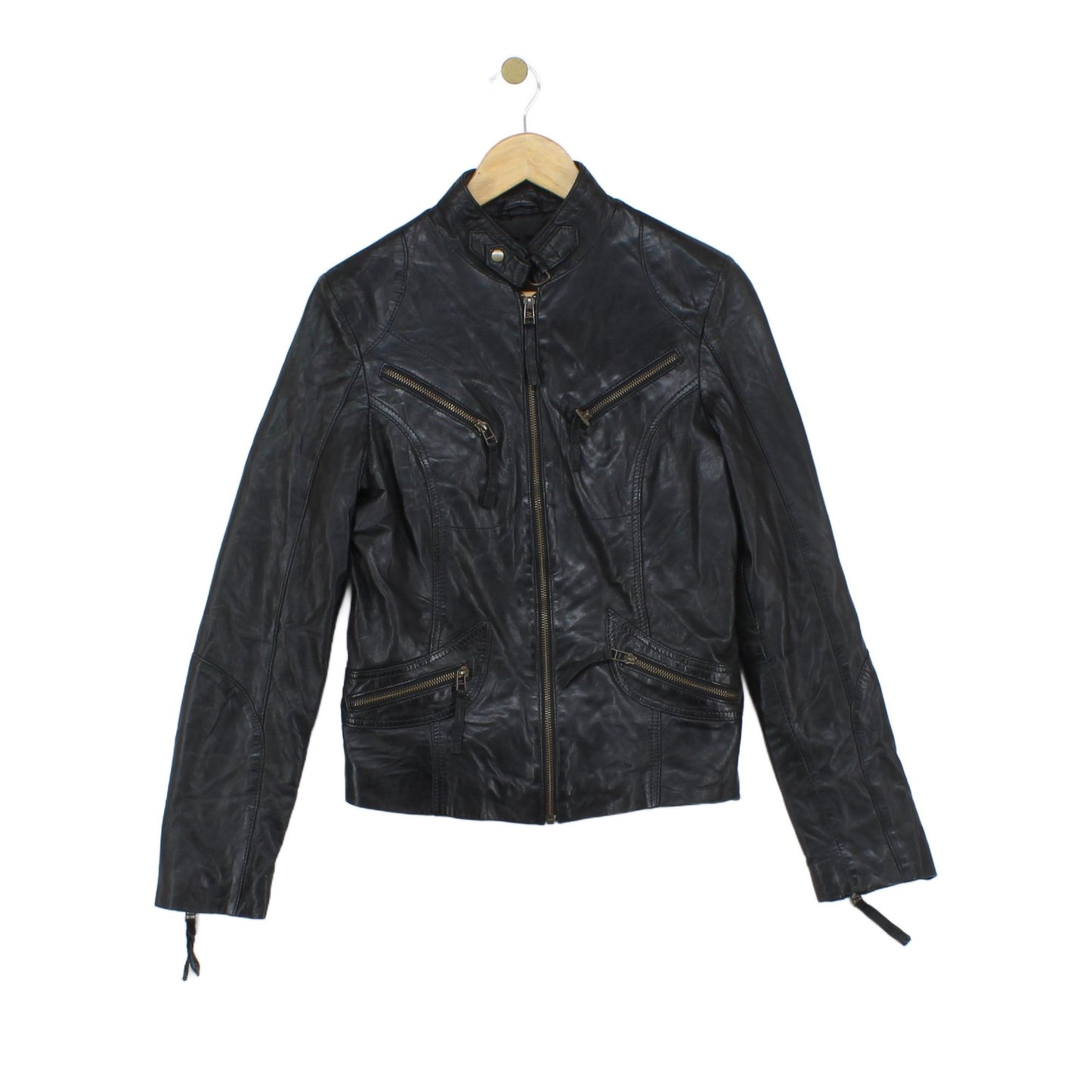 Womens Leather Jacket Biker Zip