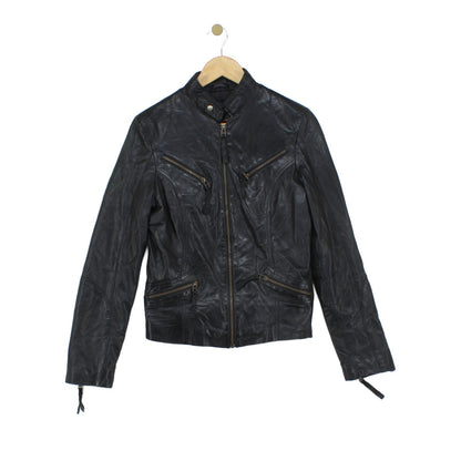 Womens Leather Jacket Biker Zip