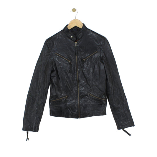 Womens Leather Jacket Biker Zip